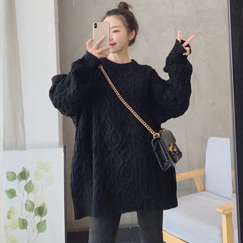 Plus Size Women Knitted Sweater Pink Crew Neck Oversized Jumper Loose Pullovers Autumn Winter Tops