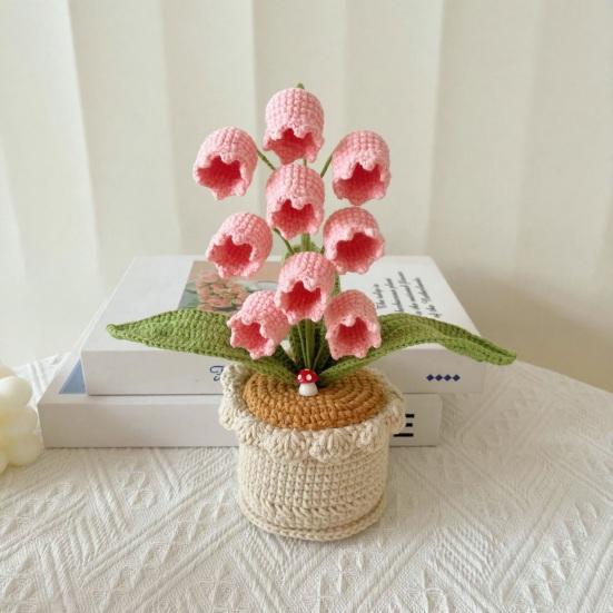 Crocheted Potted Bell Flower Decoration Handmade Knitting Floral Ornament Artificial Hand Woven Flower Home Office Table