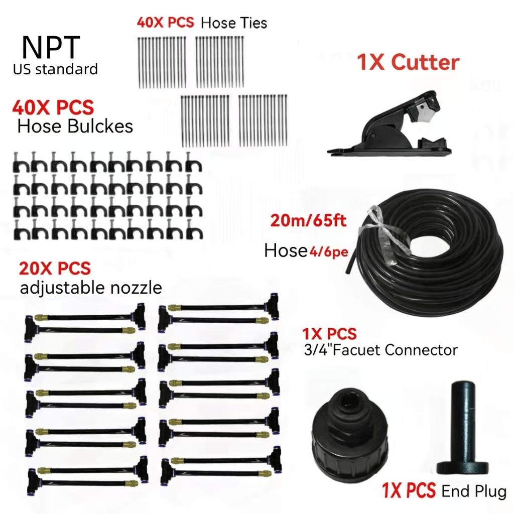 20m Micro Drip Irrigation Kit with Adjustable 7.87 Brass Mist Nozzle - Automatic Watering System for Efficient Gardening, Balcony & Greenhouse Use