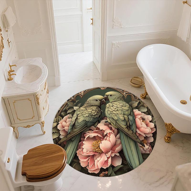 Flower Parrot,Round Area Rug,Carpet Rug for Living Room Bedroom Sofa Playroom Decor,Non-slip Floor Mat