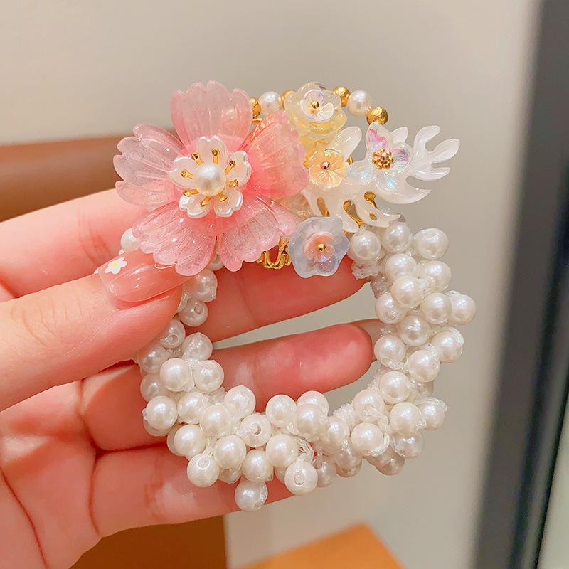 

Винтажное цветочное жемчужное кольцо для волос для девочек - эластичный аксессуар для пучка