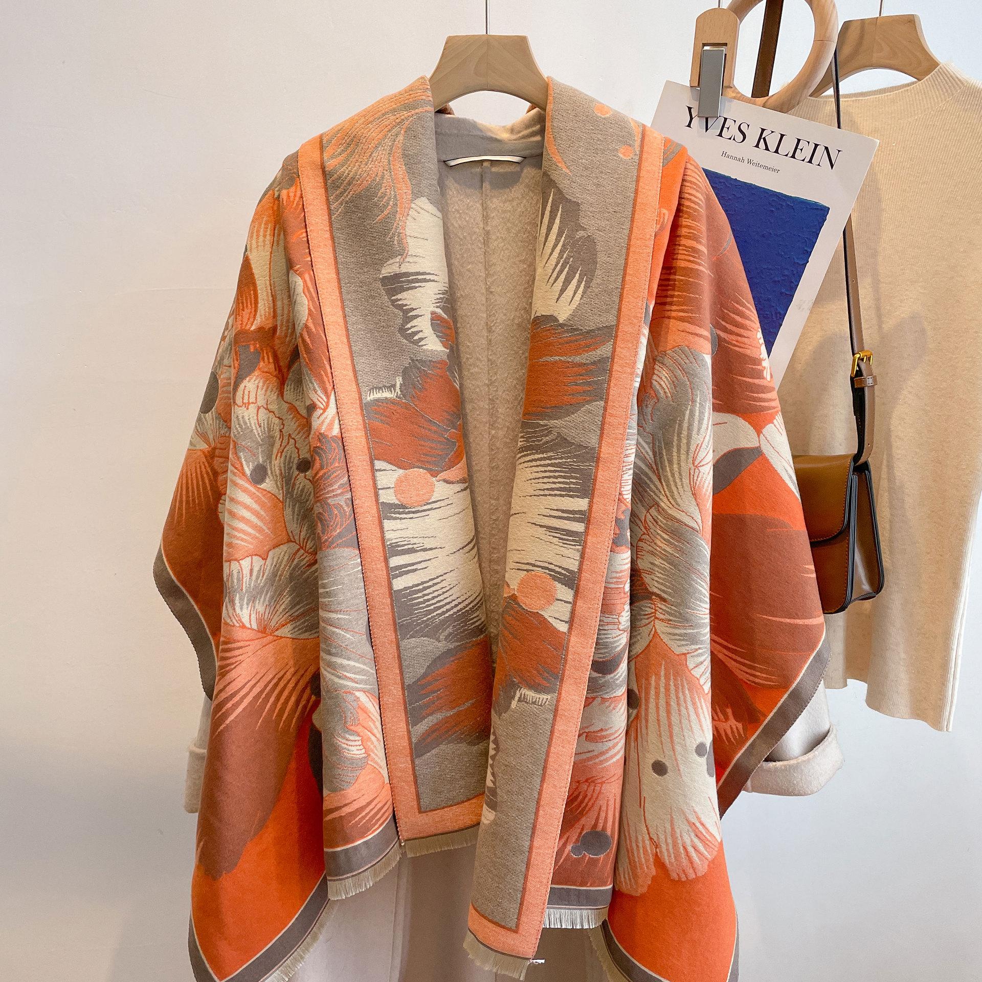 

Шарф из искусственного кашемира Ветер и цветок Женская шаль для кондиционера Модный темпераментный толстый шарф оранжевый