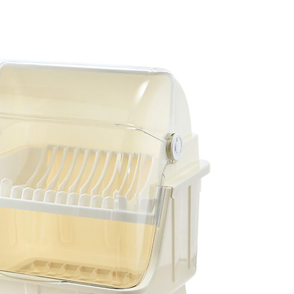 Cutlery Dish Drainer Rack with Lid Cover Multifunctional Kitchen Tableware Storage Box Beige
