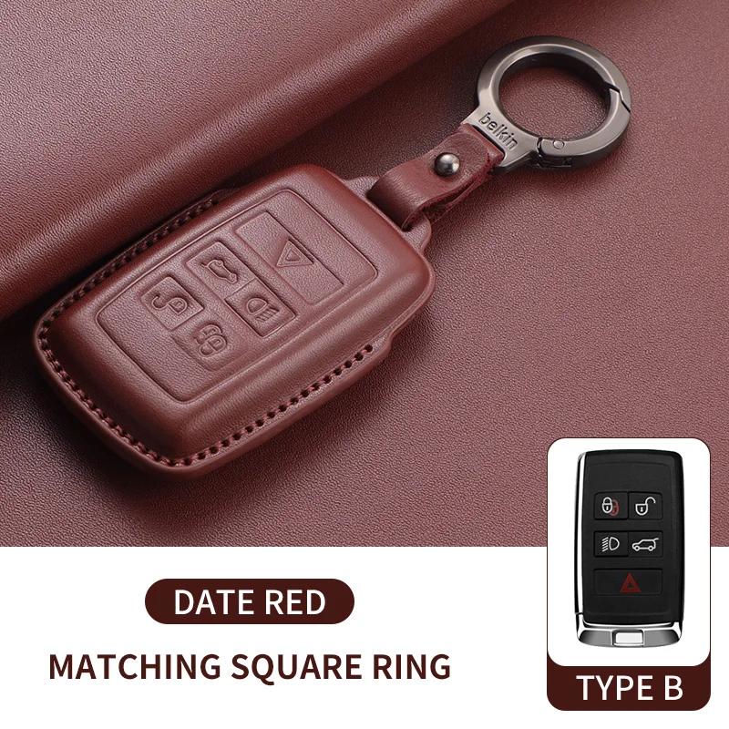 Läderbilnyckelfodral för Land Rover Range Rover Sport Evoque Freelander Velar Discovery 4 Nyckellös Nyckelring