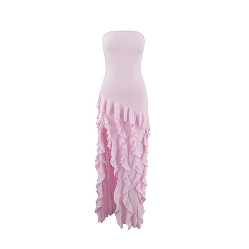 Sexy Strapless Evening Dress With Ruffle Trim And Side Slit For Party And Formal Events
