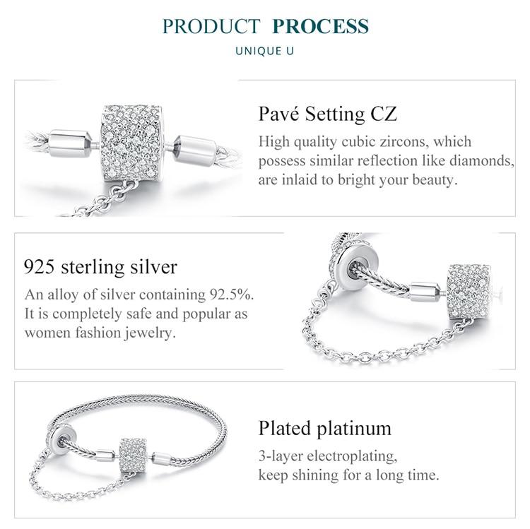 BAMOER autentyczne 925 Sterling Silver cyrkonia podstawowe Charm bransoletka dla kobiet koraliki i wisiorki Charms DIY biżuteria