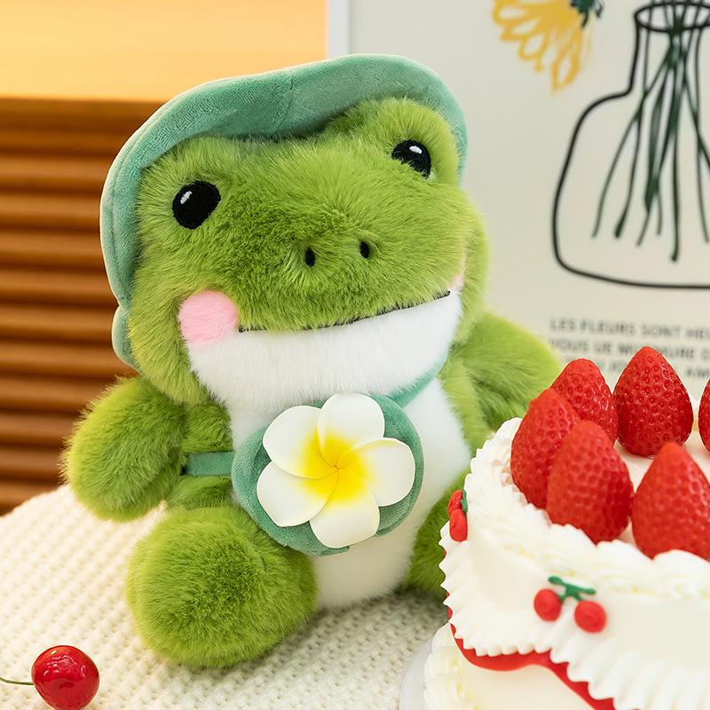 ZOCO Lächelnder Frosch Puppe Reise Frosch Puppe Plüschtier Füllung Tier Weiches Fell Geburtstag Weihnachten Geschenk Cartoon Ornament