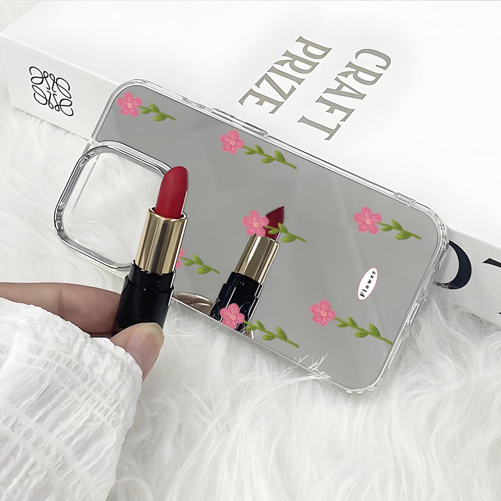 ins wind simple flower suitable for iphone17 mirror mobile phone case apple 16pro makeup mirror 12 women's 13