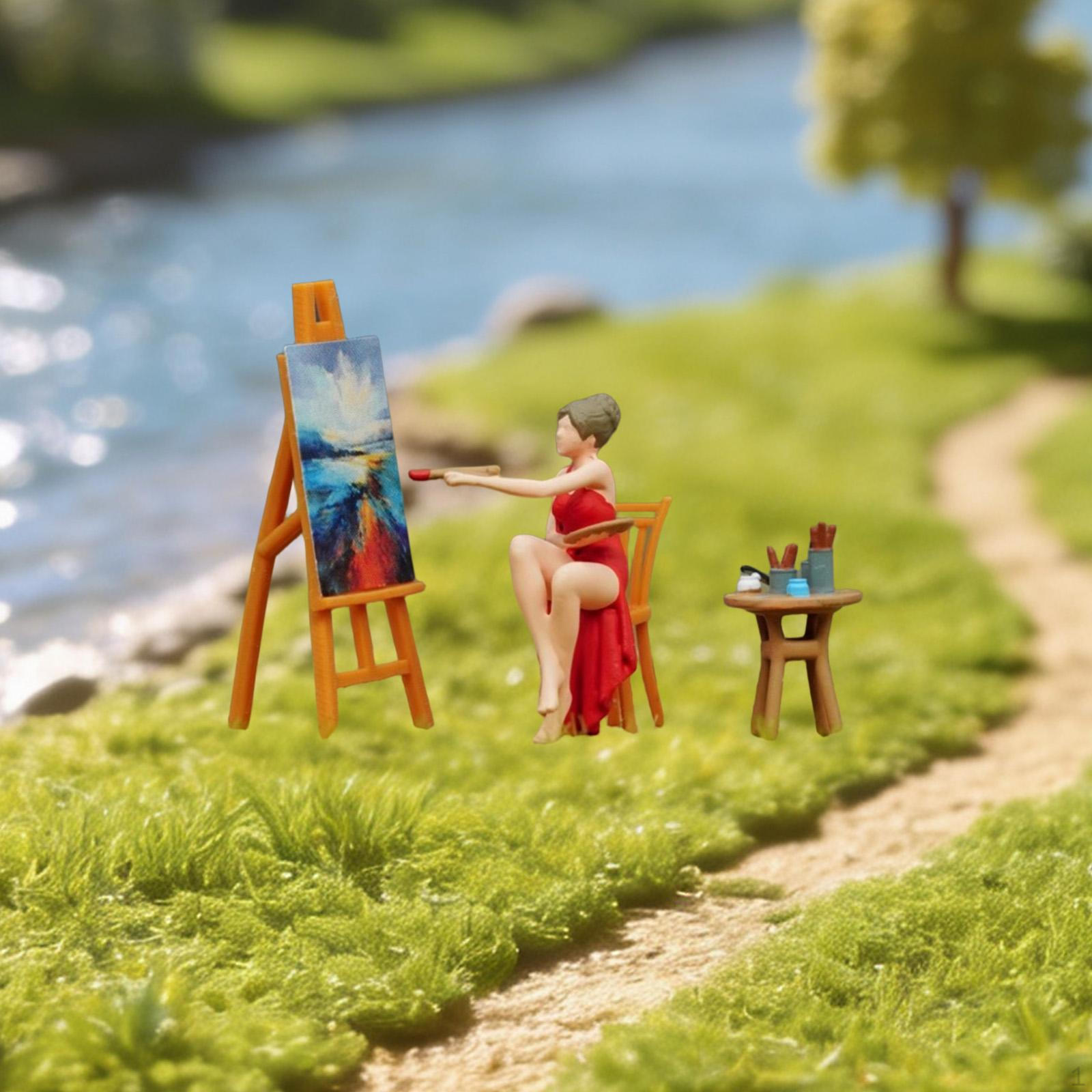 

Miniature Girl Figures Model Diorama Seated Female Artist Figure Realistic for 1 87