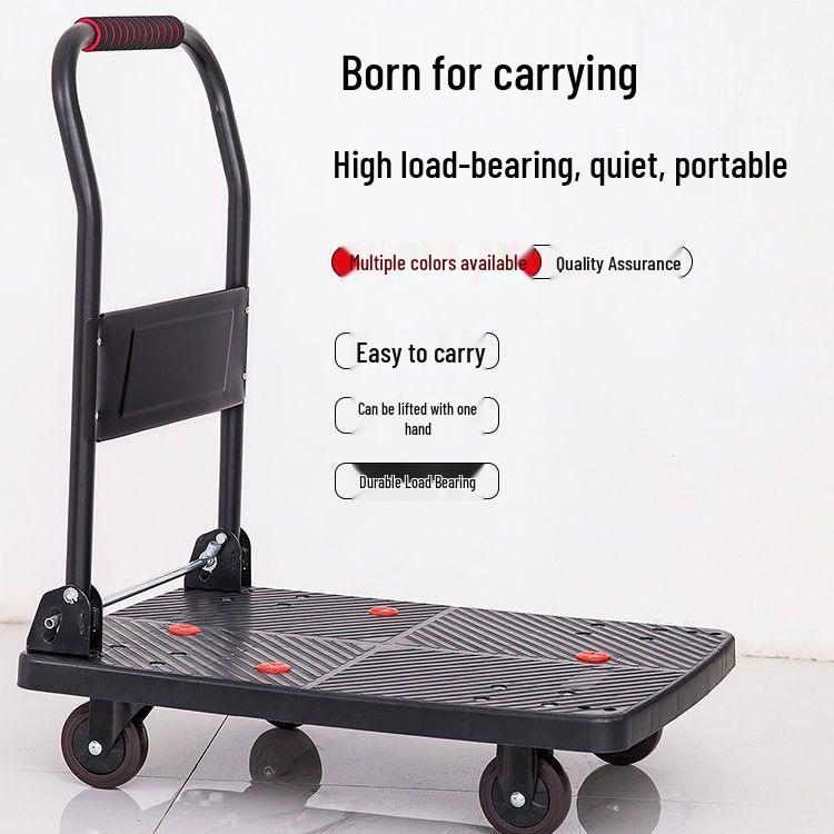 Portable Folding Handcart: Silent, Small, 4-Wheel Flatbed Pull Cart for Home Use