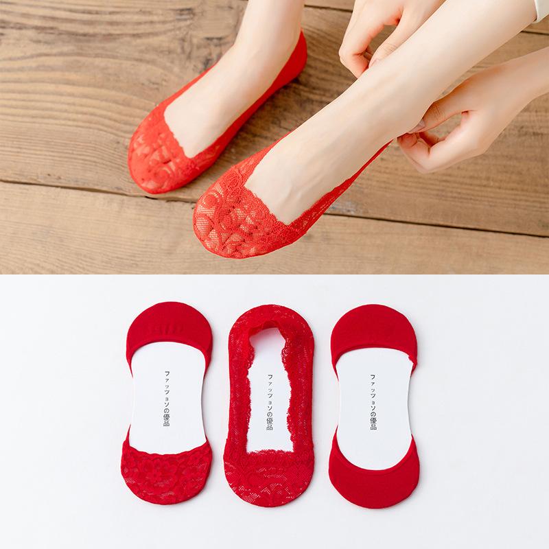 Female Summer Thin Wedding Celebration This Year Cotton Bottom Non Slip Invisible Big Red Boat Socks