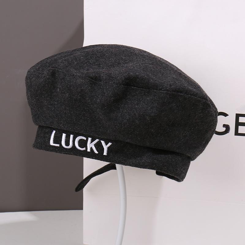 Letter embroidery beret children's fashion face small versatile autumn and winter warm painter hat newsboy hat