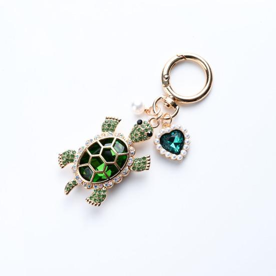 Keychain Sparkling Rhinestones Turtle Shape Bag Ornament with Faux Pearls Decor Bags Keys Decoration