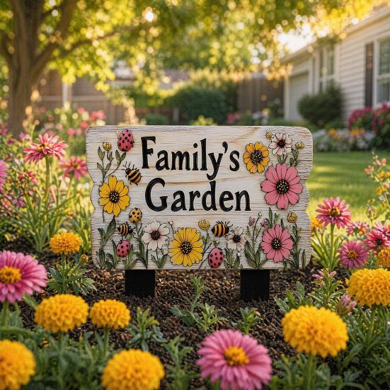 Floral Garden Sign with Stake, Farmhouse Garden Sign, Colorful Flowers Yard Art Stake, Rustic Welcome Sign for Home Garden Pathway Planter Decor