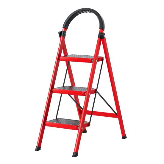 Step Ladder, 3 Step Ladder Folding Step Stool, Multi-Purpose Collapsible Ladder for Home or RV Outdoor Work, Heavy Duty 330 Lbs Load (White, Red)