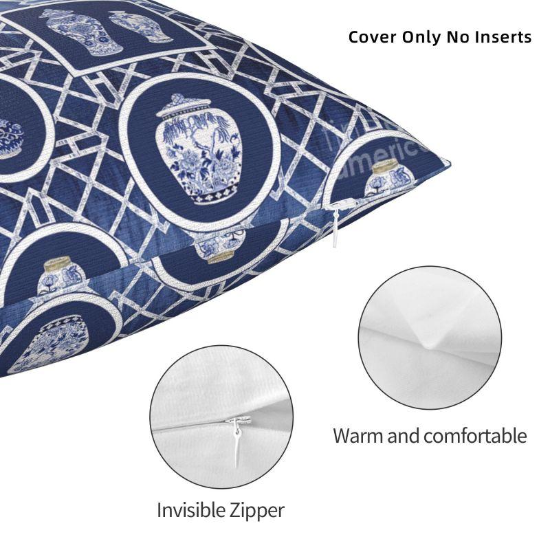Lyxig Kinesisk Gingerburk Chippendale Kuddfodral för Soffa Mjuk Vintgae Delftblå Porslin Kuddvar Dekoration