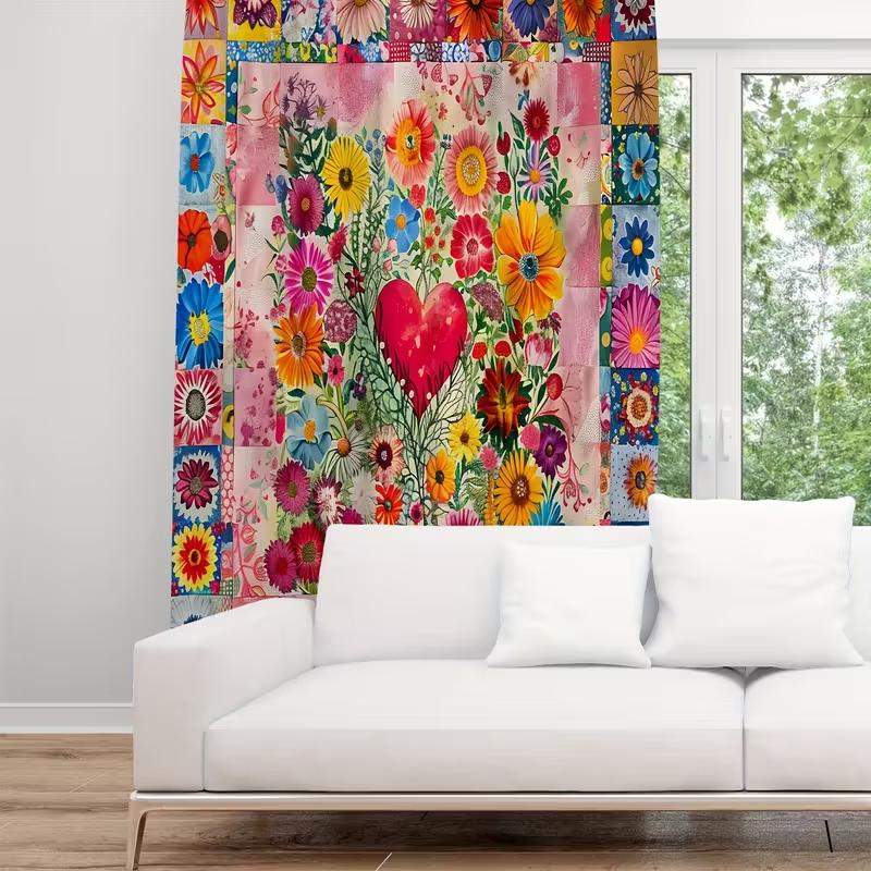 Heart Vein Flower Printed Curtains Pole Bag Design Privacy Protection Suitable Decorating Various Scenes Curtain Set Of 2 Made Polyester Washable