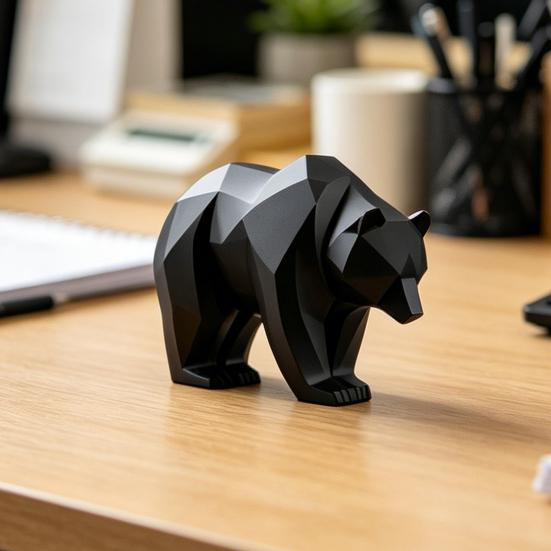 3D Printed Black Bear Figurine Ornament Matte Black Sculpture with Stable Base Modern Minimalist Decor for Shelf Table Display Graduation Gift
