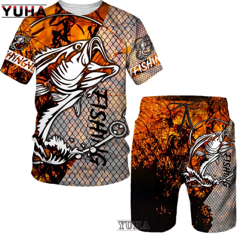 Karpfen Angeln 3D Gedruckt Sommer Lustige T-shirt Shorts Set männer Sportswear Trainingsanzüge O Hals Kurzarm Coole Männer der Kleidung