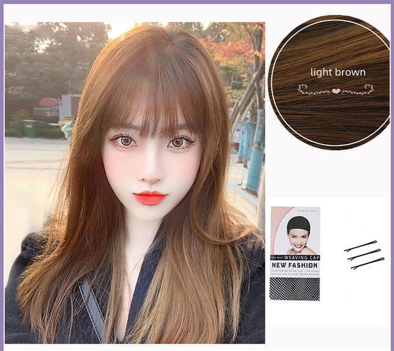 Hair Extensions Synthetic Cute Korea Jk Girl Cosplay Air Bangs Wig Breathable Head Cover 50cm Long Straight Wig Hat For Women