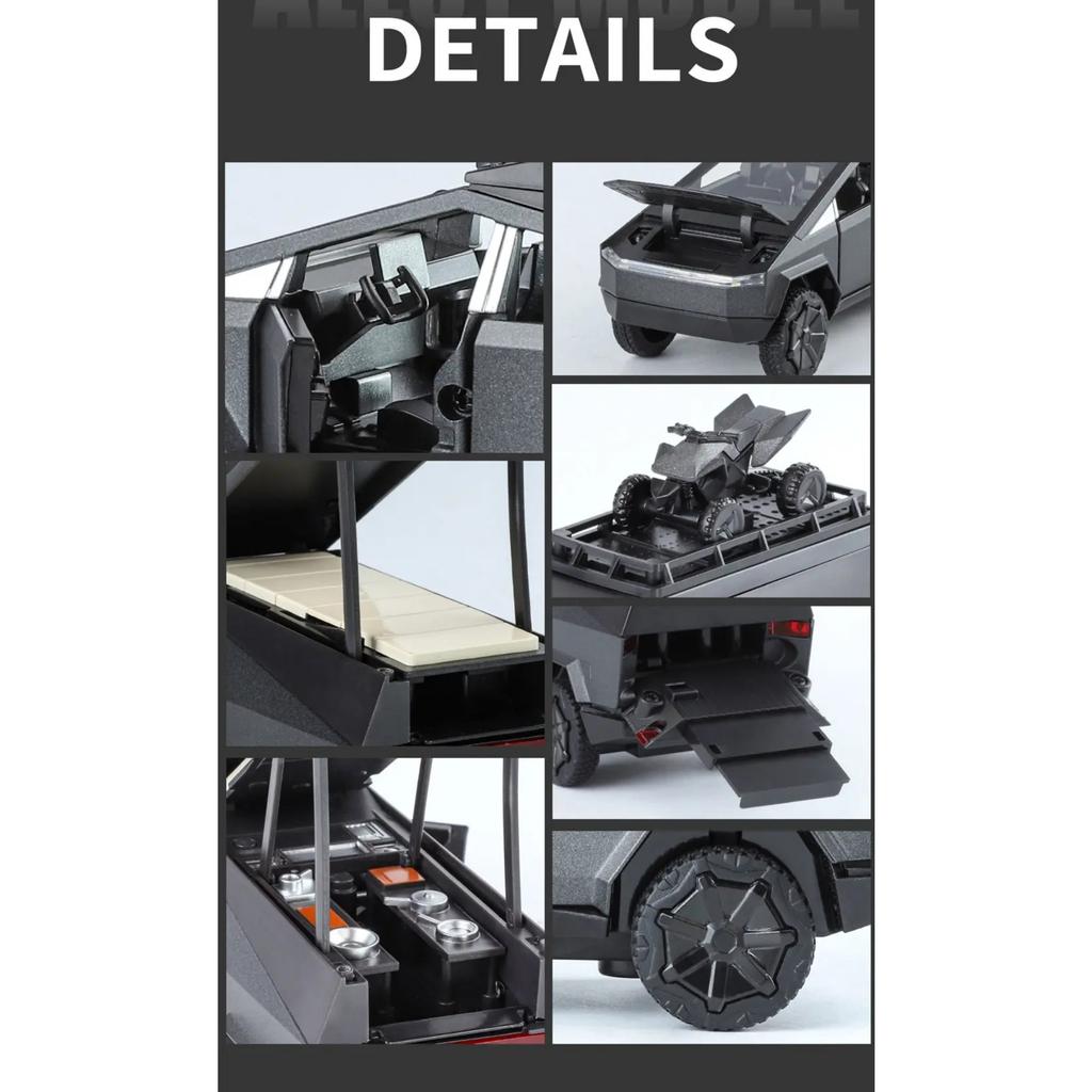 1/32 Tesla Cyber the Truck Pickup Alloy Camping RV Car Model Diecasts Metal Toy Van Motorhome Touring Car Model Sound Light Kids Gifts