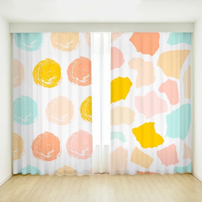 Bedroom Curtain Cartoon Green Simple Creative Flower Art Girl Children's Room Study Bay Window Curtain High Shading 2 Pcs New