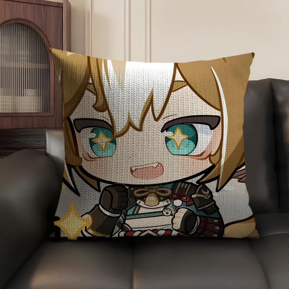 Gorou Cute Genshin Impact Cushion Cover Natural Linen Organic Fabric Double-Sided Printing Sofa Home Decor Gift Pillow Case