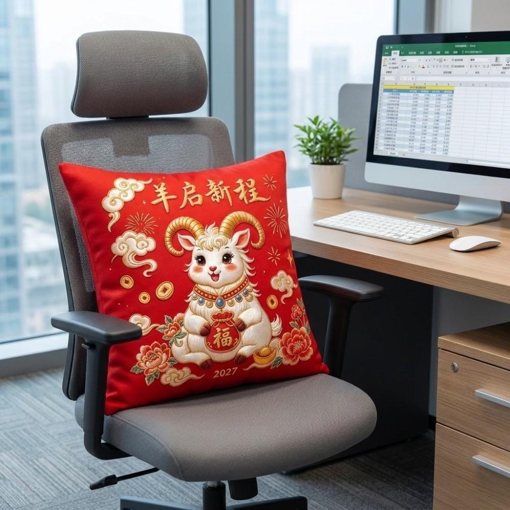Soft Chinese Zodiac Sheep Pillow Cover Cartoon Sheep Pattern Throw Pillow Covers Spring Festival