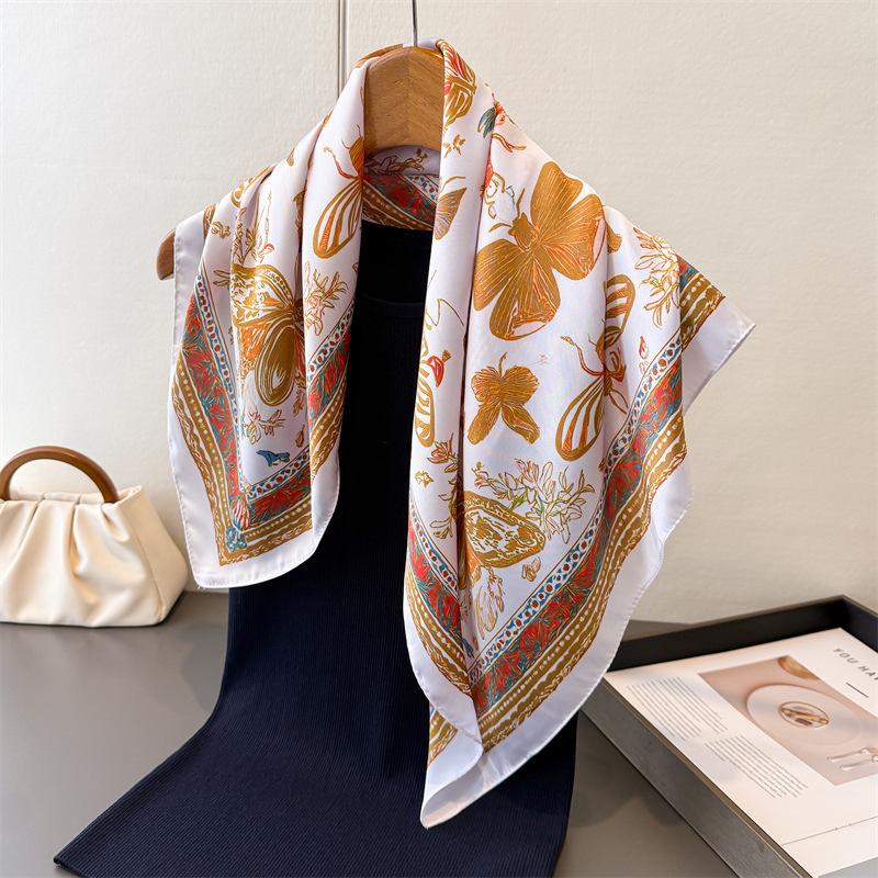 French butterfly printing simulation silk square scarf shawl versatile high-end neck small square scarf headscarf silk scarf women