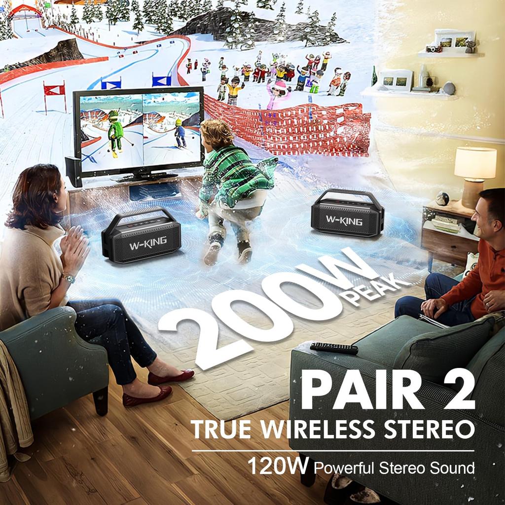 Bluetooth 60W 100W Portable Wireless Bluetooth Speaker with Deep IPX6 Waterproof Outdoor Wireless Bluetooth True Wireless 40 Hours Power W-KING