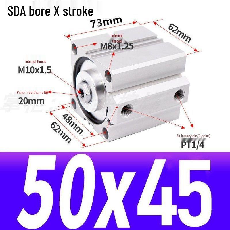 SDA Mini Pneumatic Cylinder, High Thrust, Thin Type, Bore Sizes 20/25/32/40/50