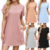Women's New Solid Color Crew Neck Loose Short Sleeve Pocket Dress