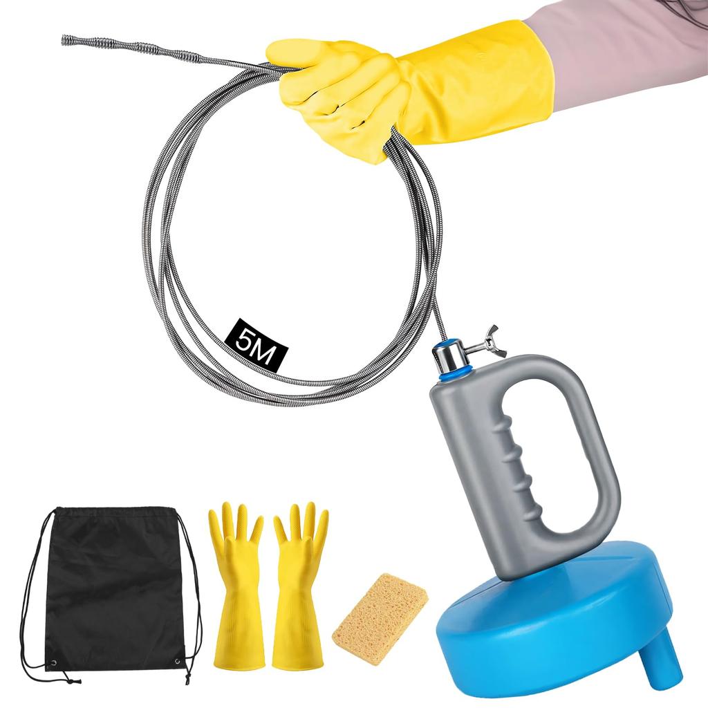 GOSO Pipe Cleaner Wire 5m Drain Cleaning Wire Brush Rotation Clears Pipe Clearing Clogged Plumbing Easy Pipe Brush [Second Generation] 4-Piece Set,