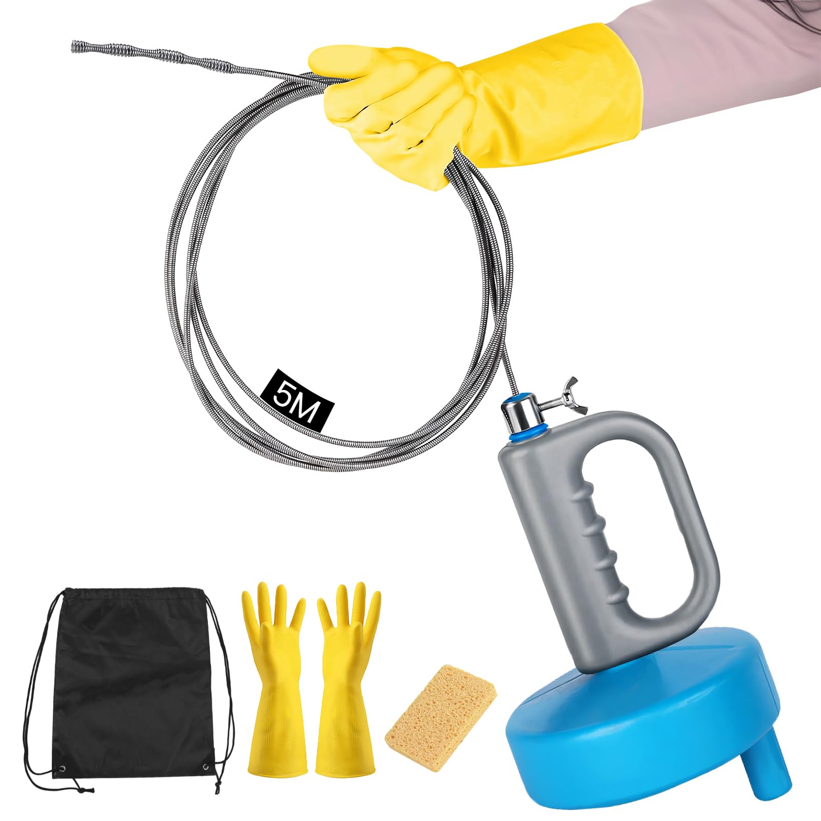 

GOSO Ершик для чистки труб 5 м Проволока для прочистки канализации Вращающаяся щетка для прочистки труб Прочищает засоры в сантехнике Легкая щетка для труб [Второе поколение] Набор из 4 штук, синий