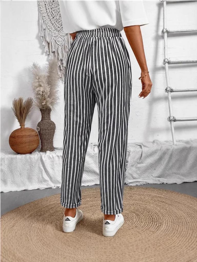 2026 Spring/Summer Women's Striped Elastic Waist Casual Pants