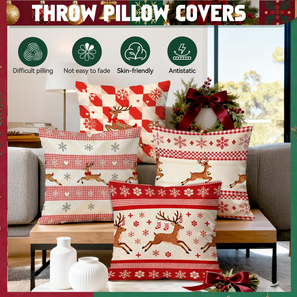 Plaid Christmas Deer Pillowcase Printed Polyester 40/45/50cm Throw Pillowcover Decorative Sofa Cushion Pillowslip Home Decor