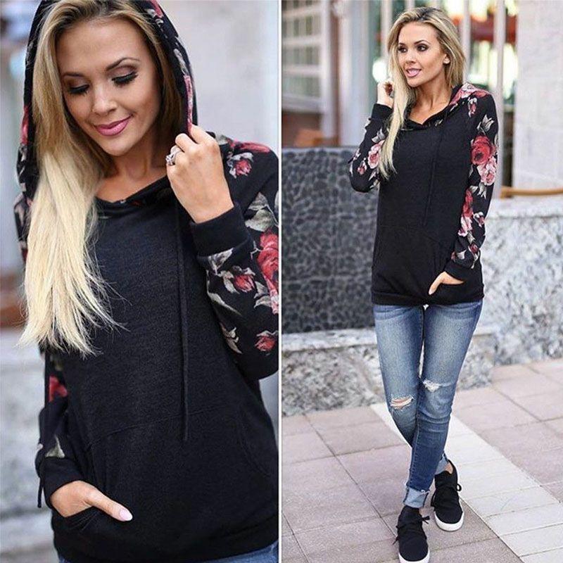 

Women s Girls Floral Hooded Sweater Premium Quality Hoodies For Stylish Comfort Tag XL=US M чёрный