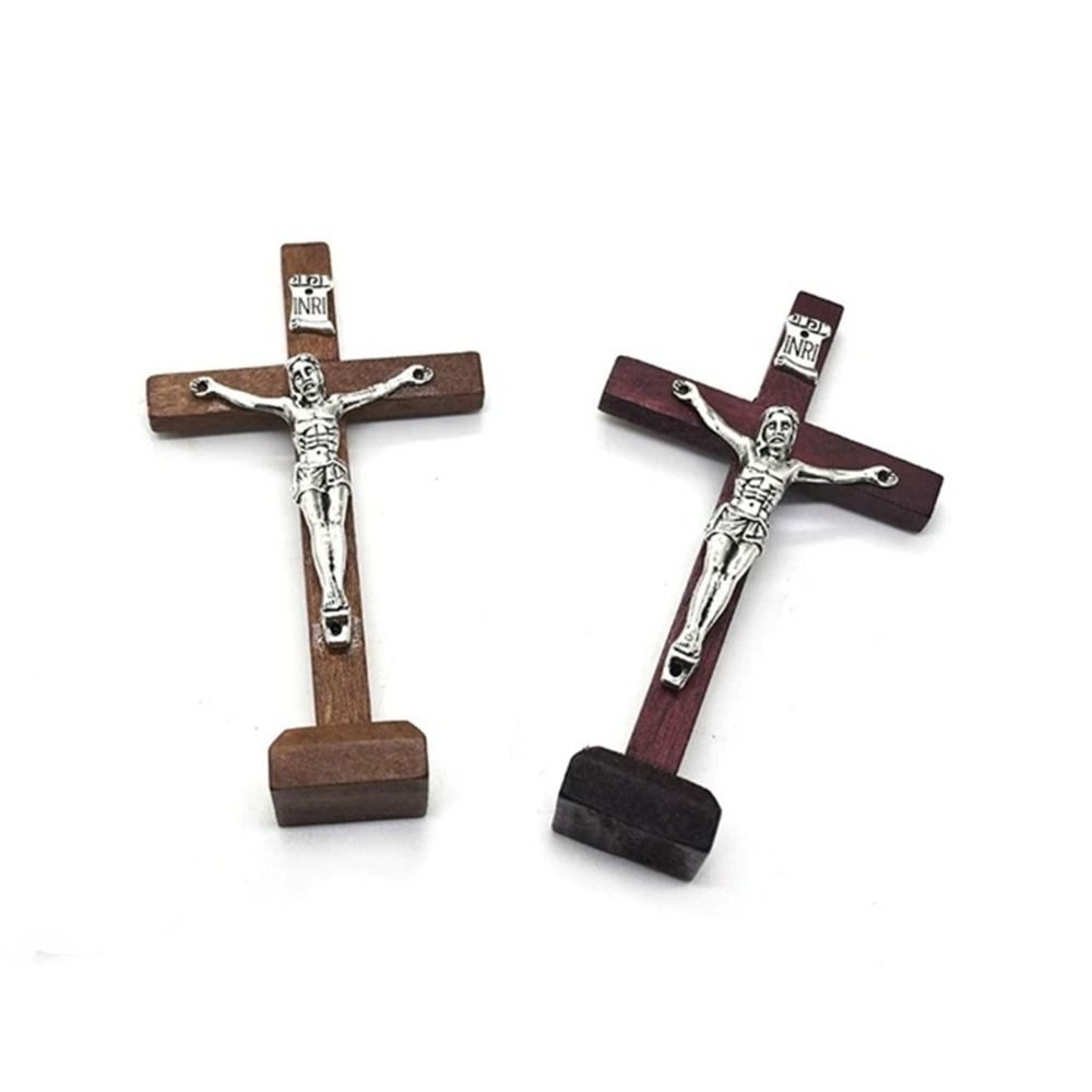 With Stand Wood Crucifix Catholic Prayer Catholic Jesus Cross Wooden Religious Charm Vintage Religious Decoration Office