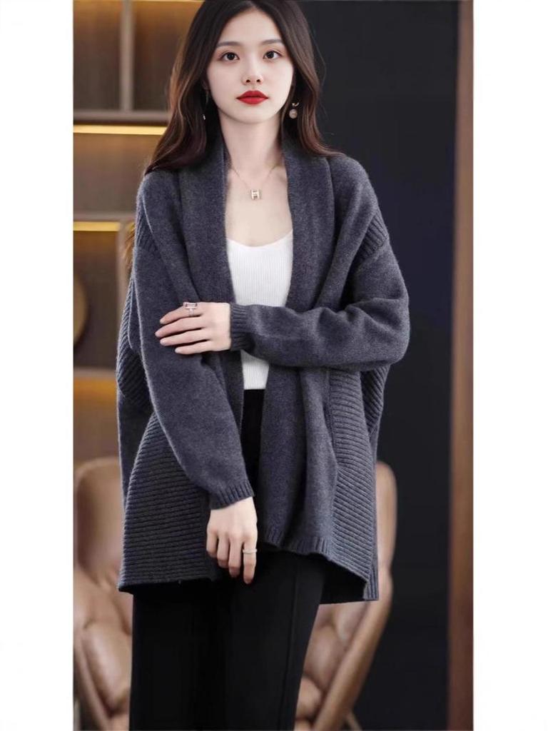 Women's Stylish Mid-Length Knitted Wool Cardigan - Cozy Autumn/Winter Shawl Sweater, Relaxed Fit