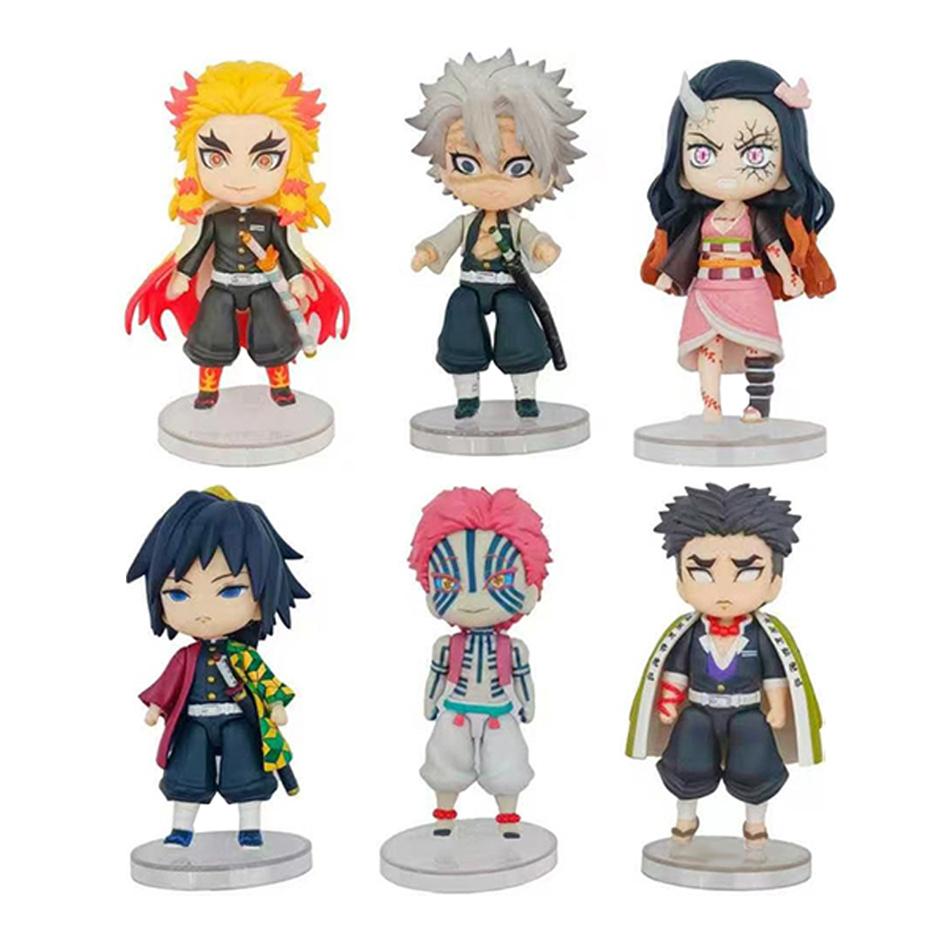 9.5CM 6Pcs/Set Anime Demon Slayer Small Figure Character Multiple Combination Sets Cute Anime Toy Gift Collection Decoration PVC