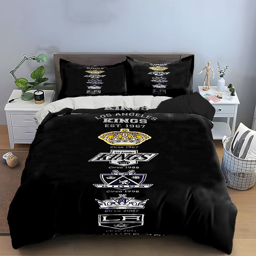 Los Angeles Kings Logo Evolution Design Print Bedding Set Duvet Cover Pillowcases (1* Duvet Cover 2* Pillowcases Do Not Include Comforter)