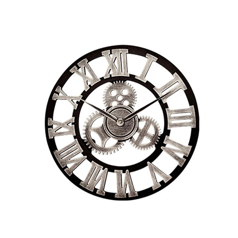 

American Gear Vintage Wall Clock Industrial Wooden Silent Wall Clock Living Room Decorative Creative Wall Clock Large Timepiece 40cm
