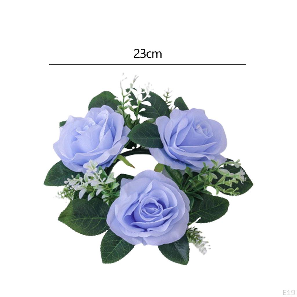 Sztuczne Róże Pierścienie na Świece Mały Wianek Uchwyt na Świecę Kolumnową 23 cm Girlanda Kwiatowa na Boże Narodzenie