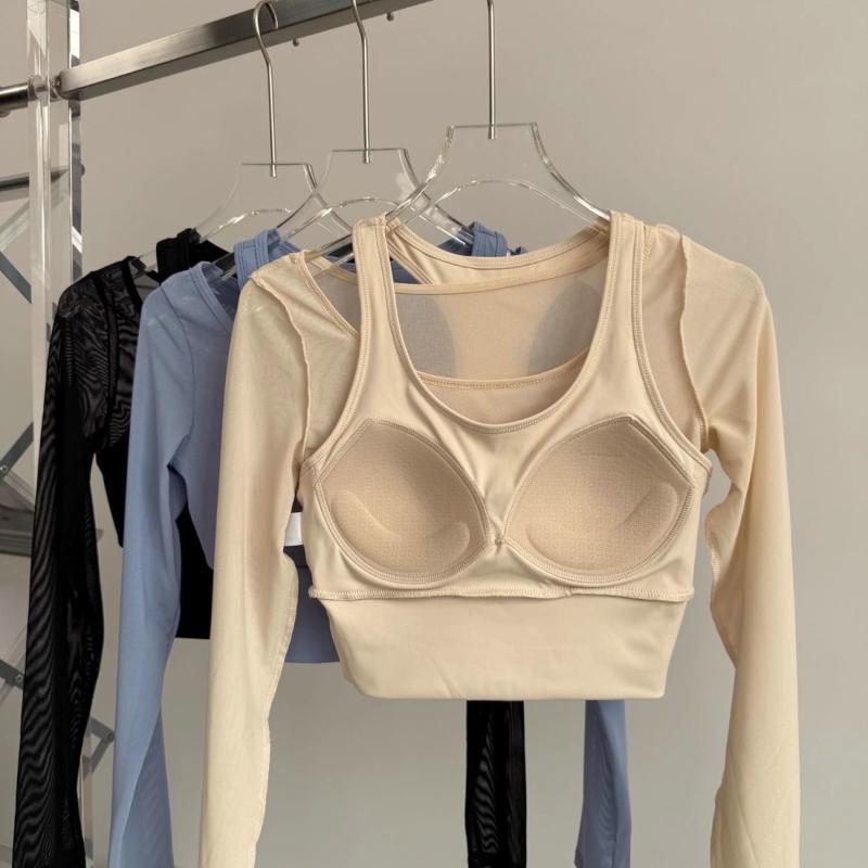 Women's Sheer Mesh Long Sleeve Cutout Crop Top Slim Fit Stretchy Yoga T-Shirt for Fitness Casual Wear