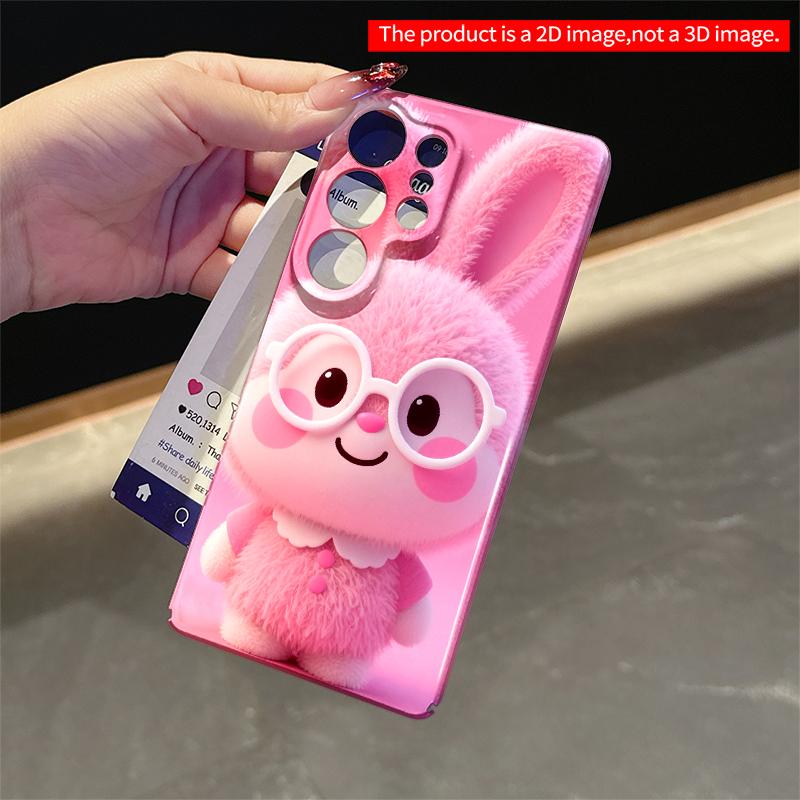 2DFlat Samsung Phone Case Pink Bunny with Glasses Phone Case Applicable To Galaxy S22 S23 S24 S25ULTRA S26 A12 A13 A14 A15 A16