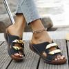 Metal Decoration Platform Slippers for Women 2025 Summer Lightweight Wedge Sandals Woman Plus Size Comfort Non Slip Beach Slides