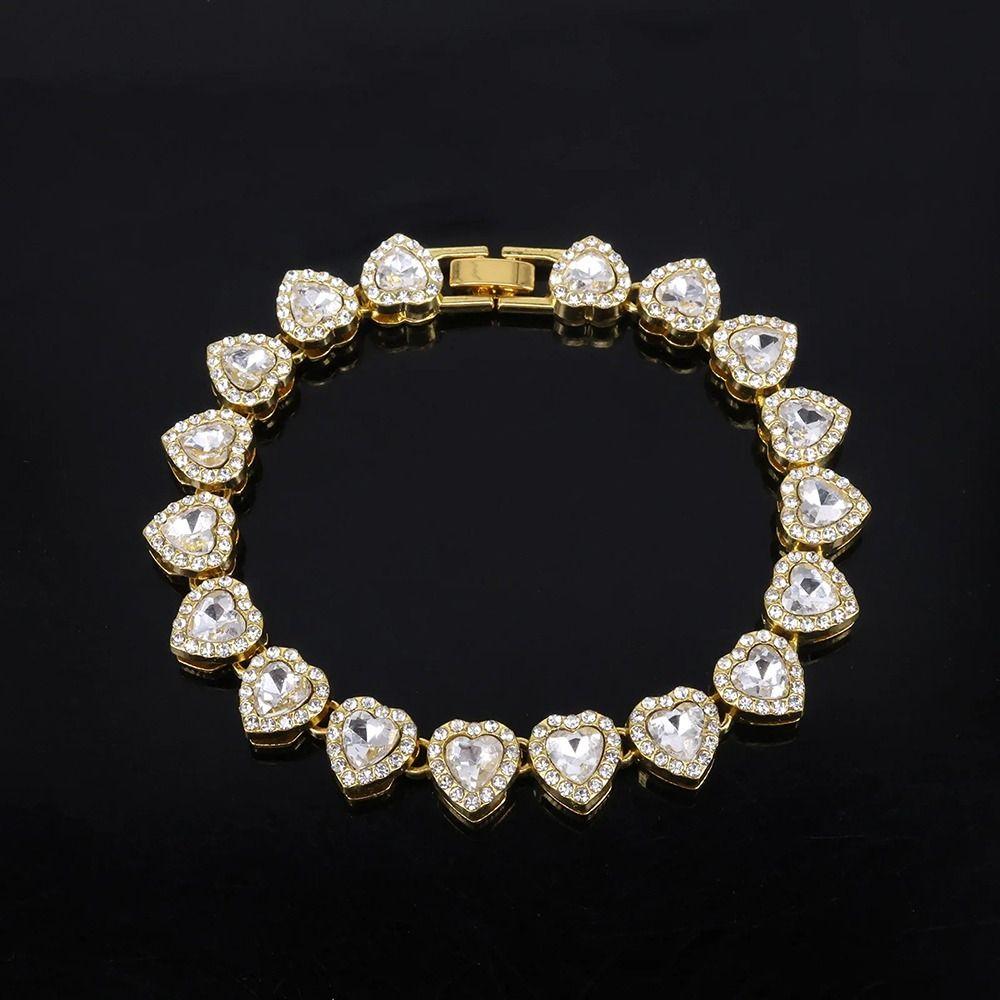 1Pcs Heart-shaped Chain Bracelet Alloy Rock Party Jewelry Durable Rhinestone Necklace