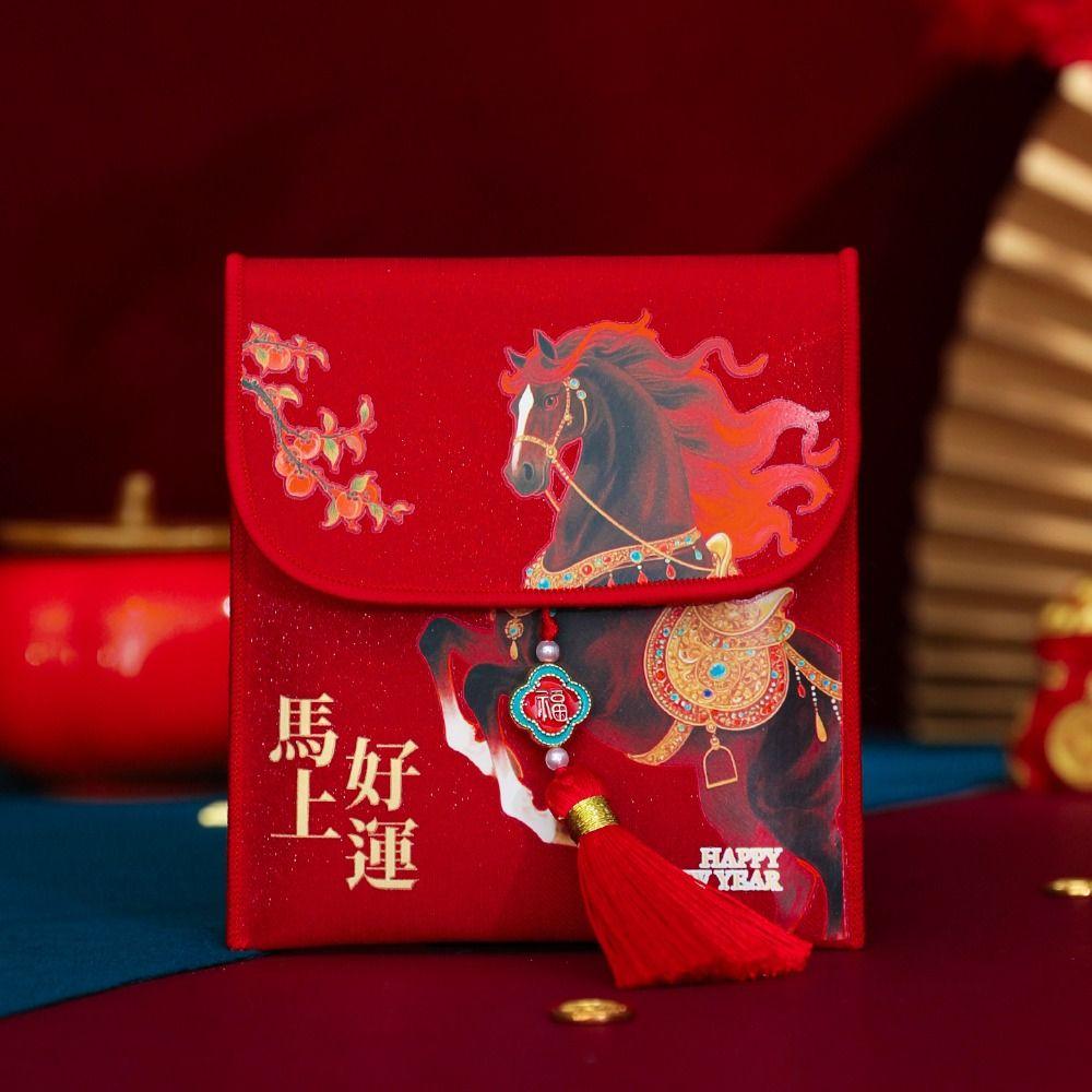 Traditional Chinese New Year Red Envelope Hongbao Tassel God of Wealth Red Pocket Blessing Thickened Lucky Money Packet Birthday