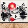 Japanische Tuschemalerei Wandteppich, Polyester Orientalisches Wandbehang, Ästhetische Schlafzimmer Wohnzimmer Atmosphäre Dekor, Geschenk