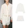 Cotton Crochet Long Sleeves Lapel Temperament Shirt 4786042 High Waist Crochet Details Shorts 4786129